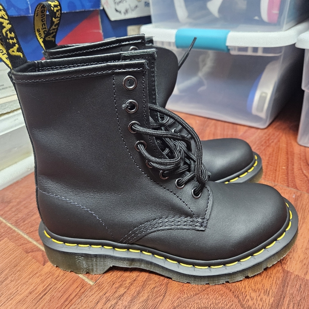 Dr. Martens Womens Black Boots with Yellow Stitching - Picture 1 of 5
